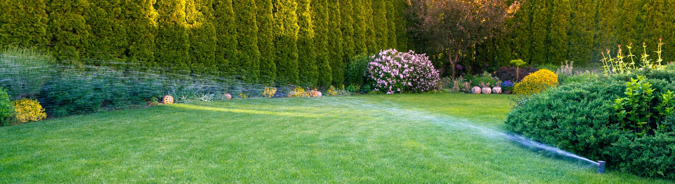 landscape sprinklers watering lawn