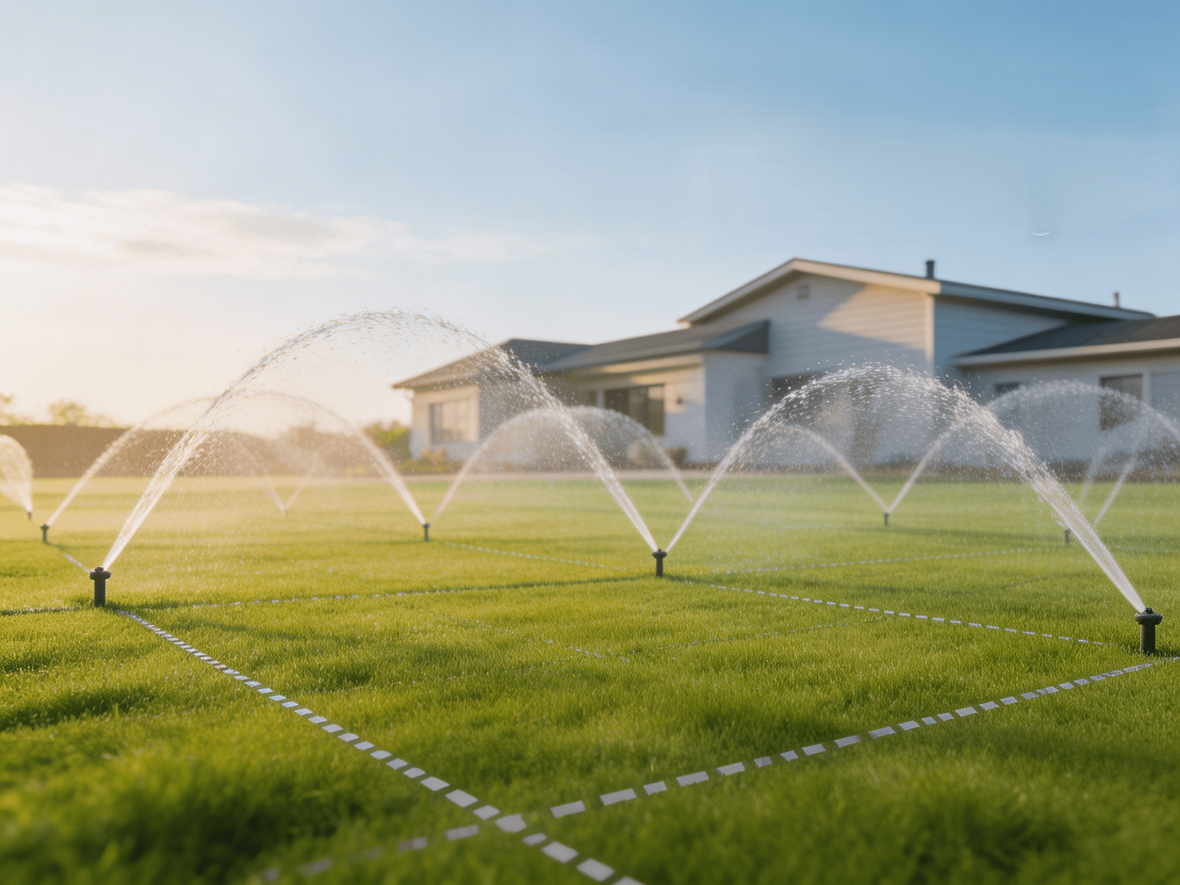 man wearing red and black garden gloves installing drip system around bushes