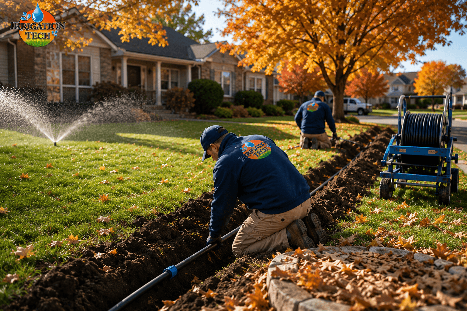 Irrigation Tech crew arriving for fall installation